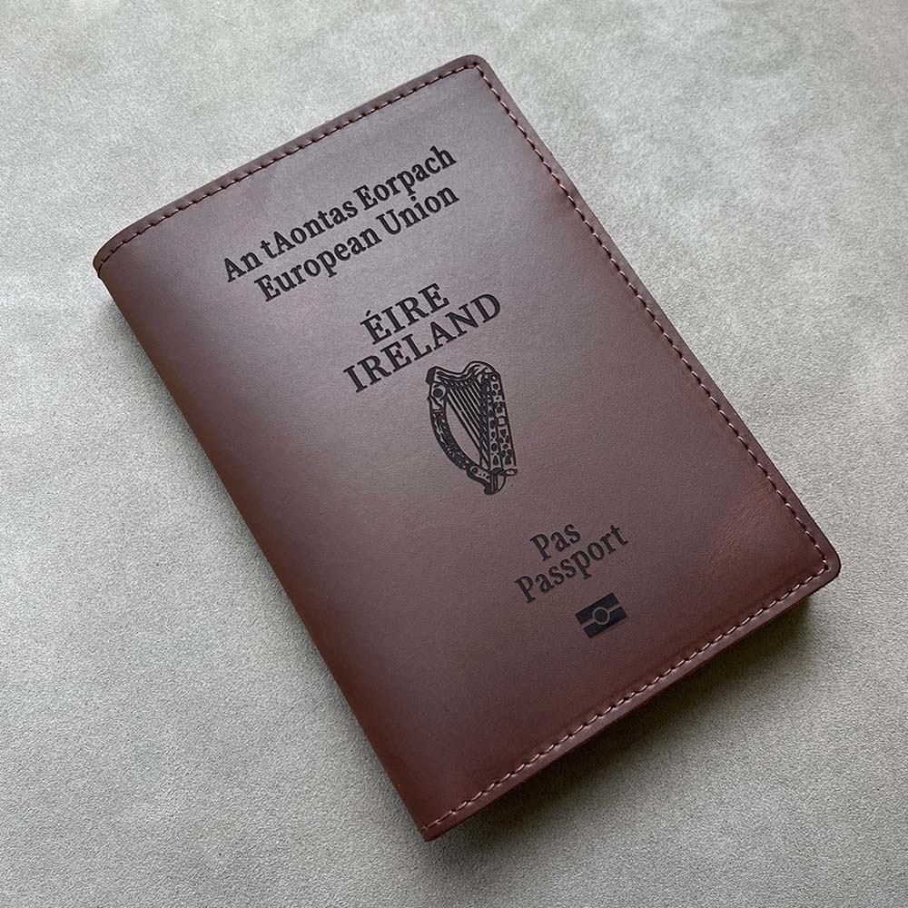 Travel Accessories Ireland - Personalised Leather Irish Passport Cover Vintage